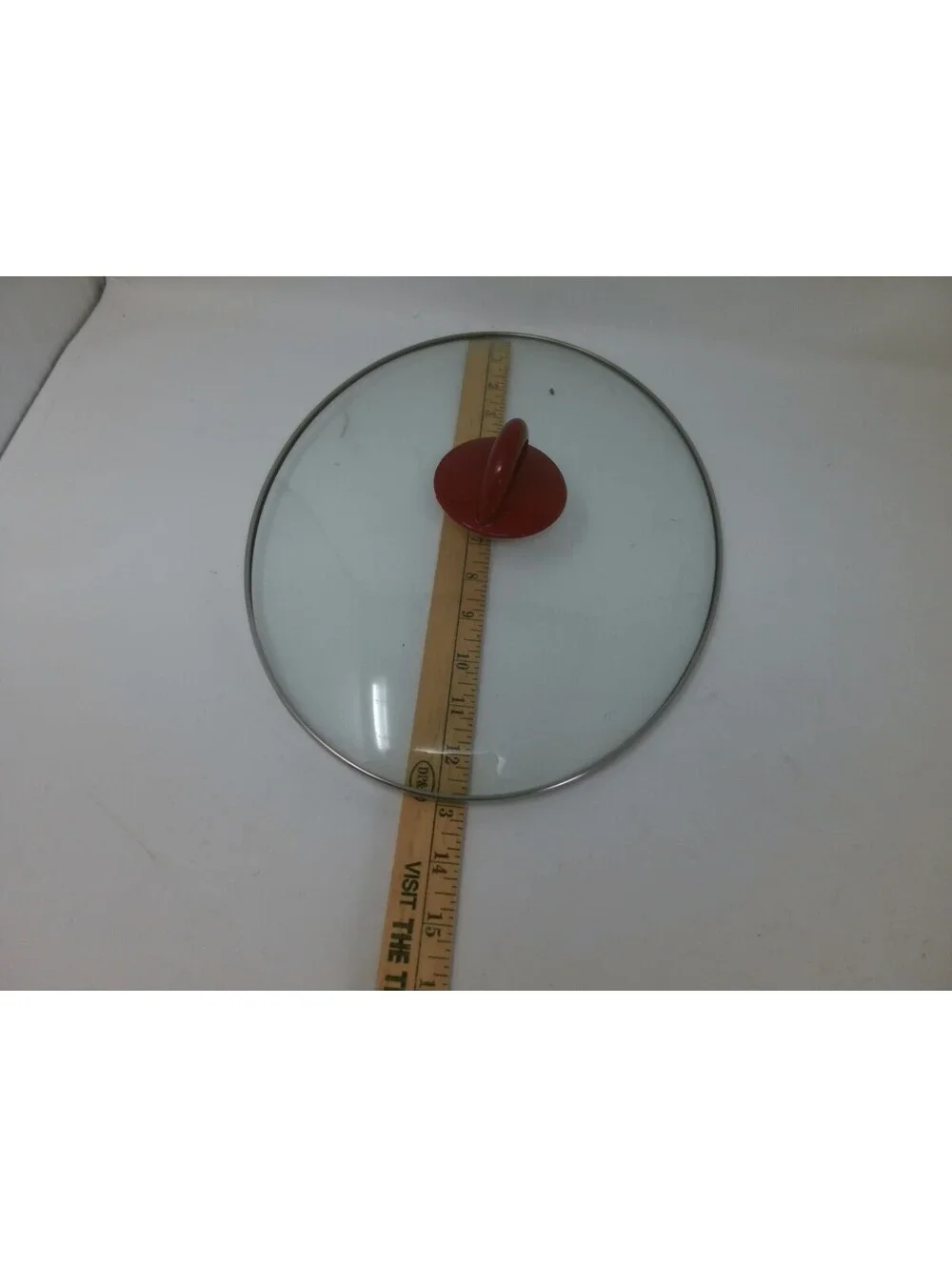 Glass Pot Lid with Red Handle, 11-12 Inch Diameter